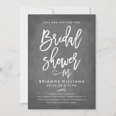 Chic Typography Chalkboard Bridal Shower Invitations