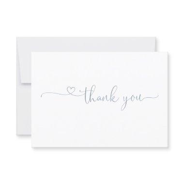 Chic Typography Elegant Dusty blue Heart Thank You Invitations