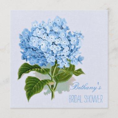 Chic Vintage Blue Hydrangea Flower Bridal Shower Invitations
