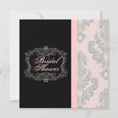 Chic Vintage Pink Damask Bridal Shower Invitations