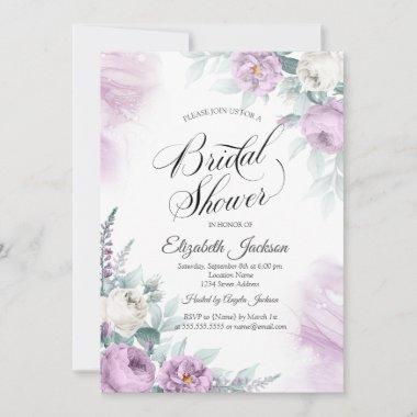 Chic Violet Lavander Roses Bridal Shower Invitations