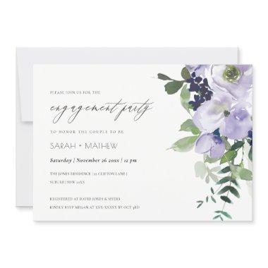 Chic Violet Purple Floral Leafy Engagement Invite