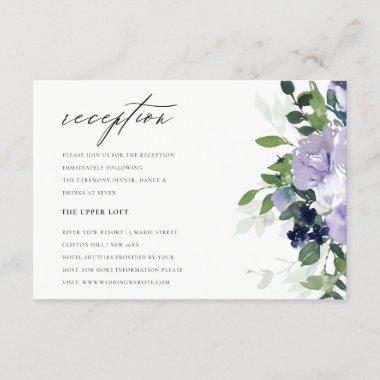 Chic Violet Purple Floral Leafy Wedding Reception Enclosure Invitations