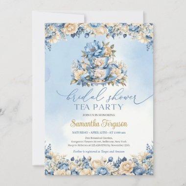 Chic watercolor blue and ivory floral tea party Invitations