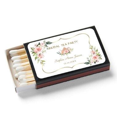 Chic Watercolor Blush Floral Gold Bridal Tea Party Matchboxes