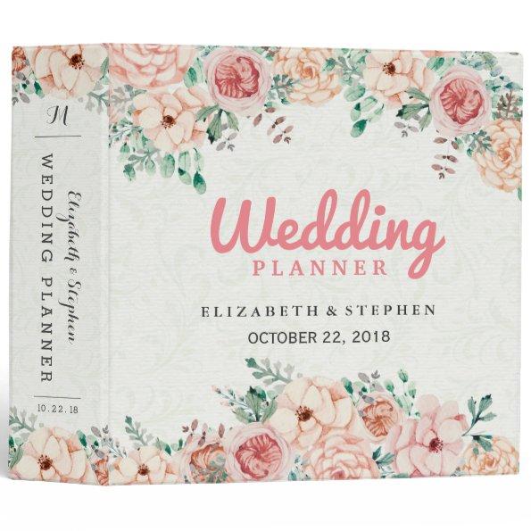 Chic Watercolor Botanical Floral Wedding Planner 3 Ring Binder