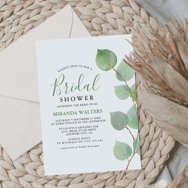 Chic Watercolor Eucalyptus Greenery Bridal Shower Invitations