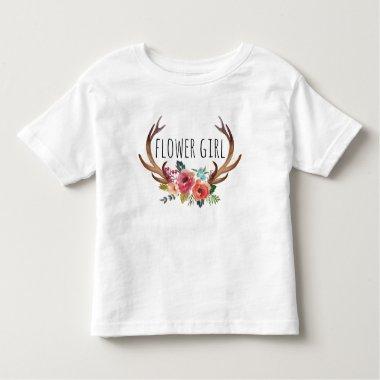 Chic Watercolor Floral Deer Horn /Flower Girl-9 Toddler T-shirt