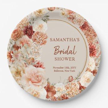 Chic watercolor flowers fall colors copper blush paper plates