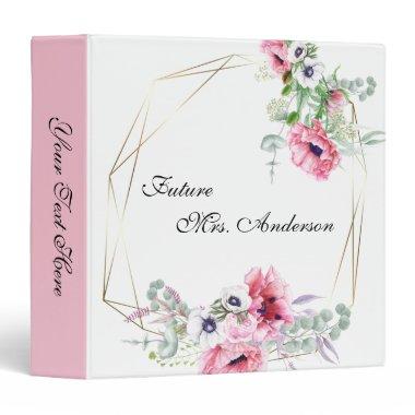 Chic Watercolor Pink Poppies 3 Ring Binder Pink