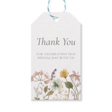 Chic Watercolor Pressed Flowers Wedding Thank You Gift Tags