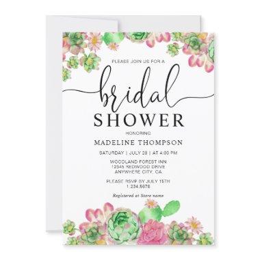 Chic Watercolor Succulent Cactus Bridal Shower Invitations