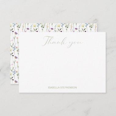 Chic Watercolor Wildflower Custom Bridal Shower Thank You Invitations