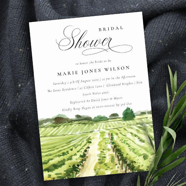 Chic Watercolor Winery Vineyard Bridal Shower Invitations