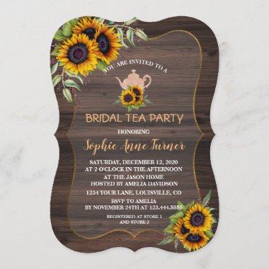 Chic Watercolour Sunflowers Wood Bridal Tea Party Invitations