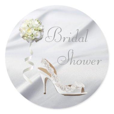 Chic Wedding Shoe & Bouquet Bridal Shower Classic Round Sticker