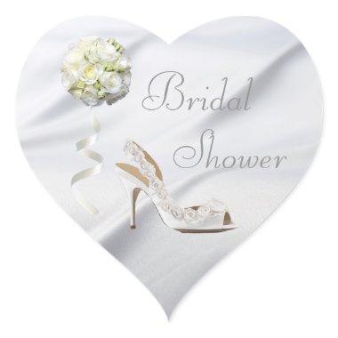 Chic Wedding Shoe & Bouquet Bridal Shower Heart Sticker
