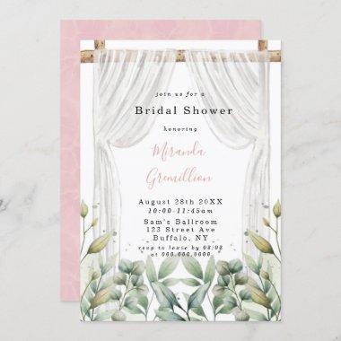 Chic White Canopy Pink Floral Bridal Shower Invitations