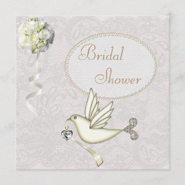 Chic White Dove Paisley Lace Bridal Shower Invitations