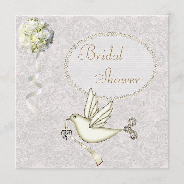 Chic White Dove Paisley Lace Bridal Shower Invitations