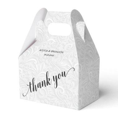 Chic White Filigree Wedding Thank You Favor Boxes