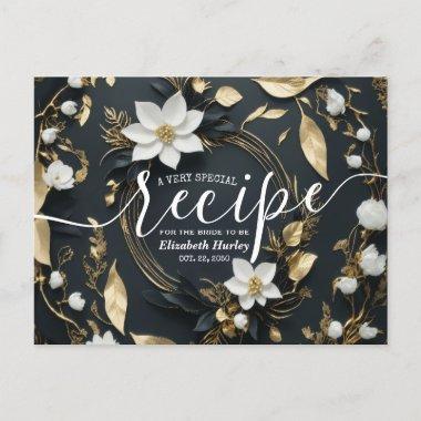 Chic White Gold Floral Wreath Bridal Shower Recipe Invitation PostInvitations