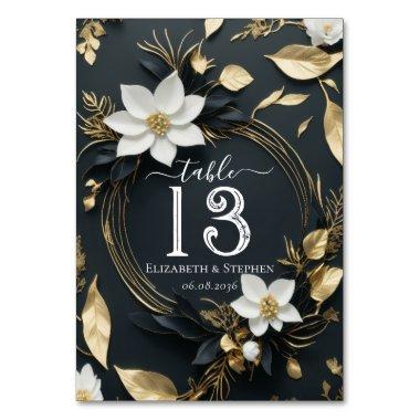 Chic White Gold Floral Wreath Wedding Table Number