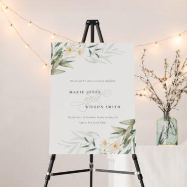 Chic White Greenery Floral Couples Shower Welcome Foam Board