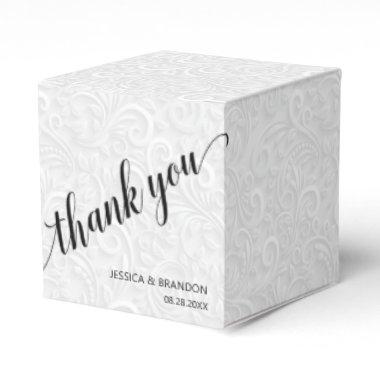 Chic White on White Filigree Wedding Thank You Favor Boxes