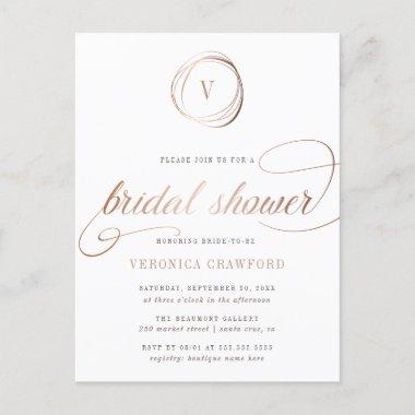 Chic White & Rose Gold Typography Bridal Shower Invitation PostInvitations