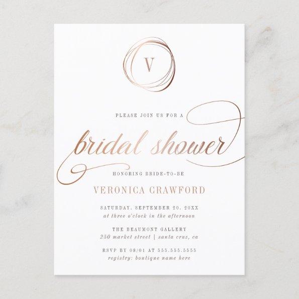 Chic White & Rose Gold Typography Bridal Shower Invitation PostInvitations