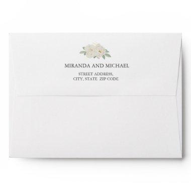 CHIC WHITE ROSES BOUQUET WEDDING PRE PRINTED ENVELOPE