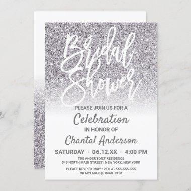 Chic White Silver Faux Glitter Ombre Bridal Shower Invitations