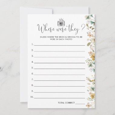 Chic Wildflower Where Were They Bridal Shower Game Invitations