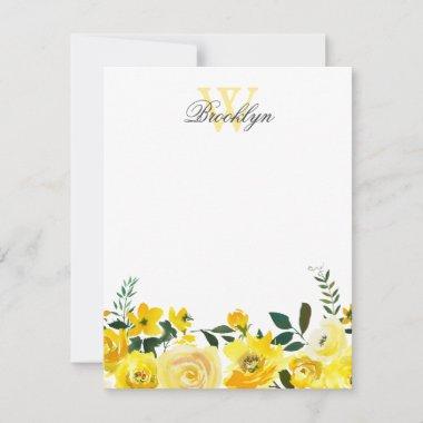 Chic Yellow Botanical Floral Monogrammed Note