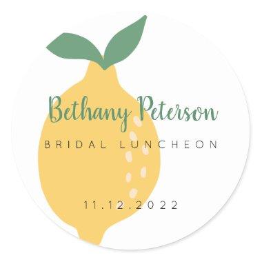 Chic Yellow Lemon Bridal Shower Luncheon Classic Round Sticker