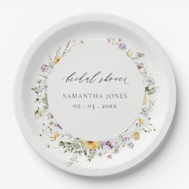 Chic Yellow Lilac Wildflower Wreath Bridal Shower Paper Plates