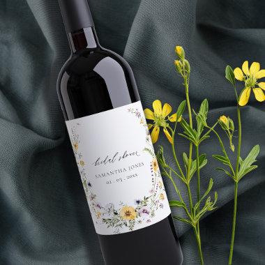 Chic Yellow Lilac Wildflower Wreath  Wine Label