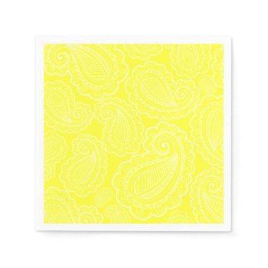 Chic Yellow Paisley Floral Design Wedding Paper Napkins