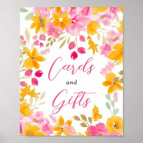 Chic yellow pink floral watercolor bridal sign