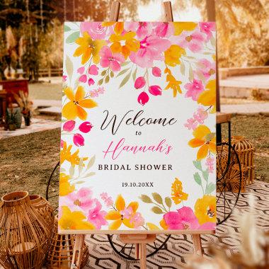 Chic yellow pink floral watercolor bridal welcome foam board