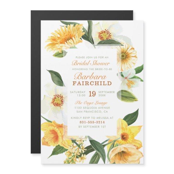 Chic Yellow Spring Daffodils Floral Bridal Shower Magnetic Invitations