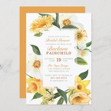 Chic Yellow Spring Daisies Floral Bridal Shower Invitations