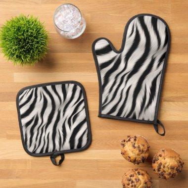 Chic Zebra Animal Print Wedding Oven Mitt & Pot Holder Set