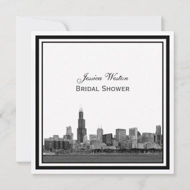 Chicago Skyline #2 Etched Framed Bridal Shower Invitations