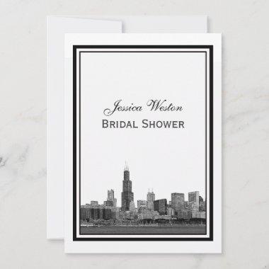 Chicago Skyline #2 Etched Framed V Bridal Shower Invitations