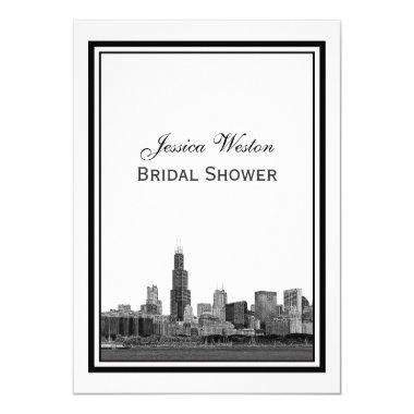 Chicago Skyline #2 Etched Framed V Bridal Shower Invitations