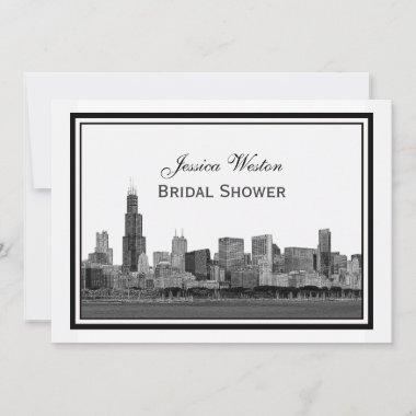 Chicago Skyline Etched Framed #2 H Bridal Shower Invitations