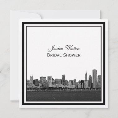 Chicago Skyline Etched Framed Bridal Shower Invitations