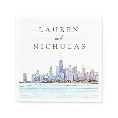 Chicago Skyline Personalized Wedding Napkins